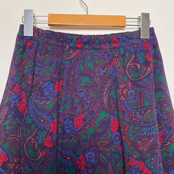 Vintage Lands’ End Skirt Women Small Purple Teal Aline Mid Paisley Knit USA 90s - Picture 3 of 12